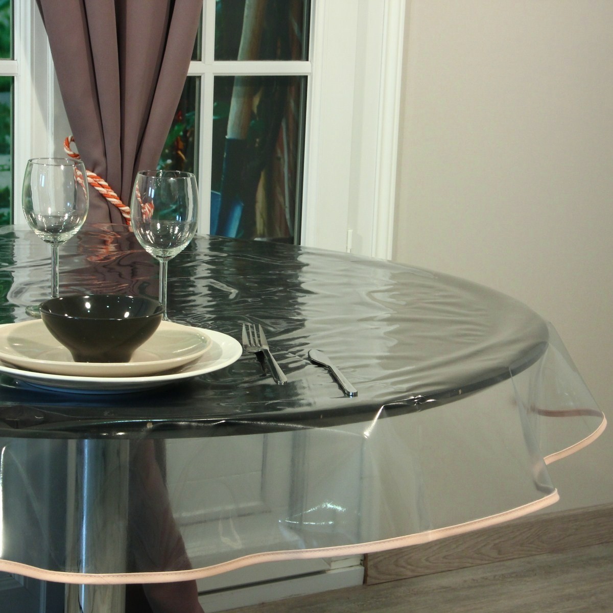 toile ciree transparente pour table ronde