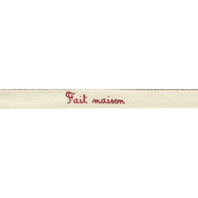 Ruban coton étiquette Cousu main avec tendresse - blanc - 1m